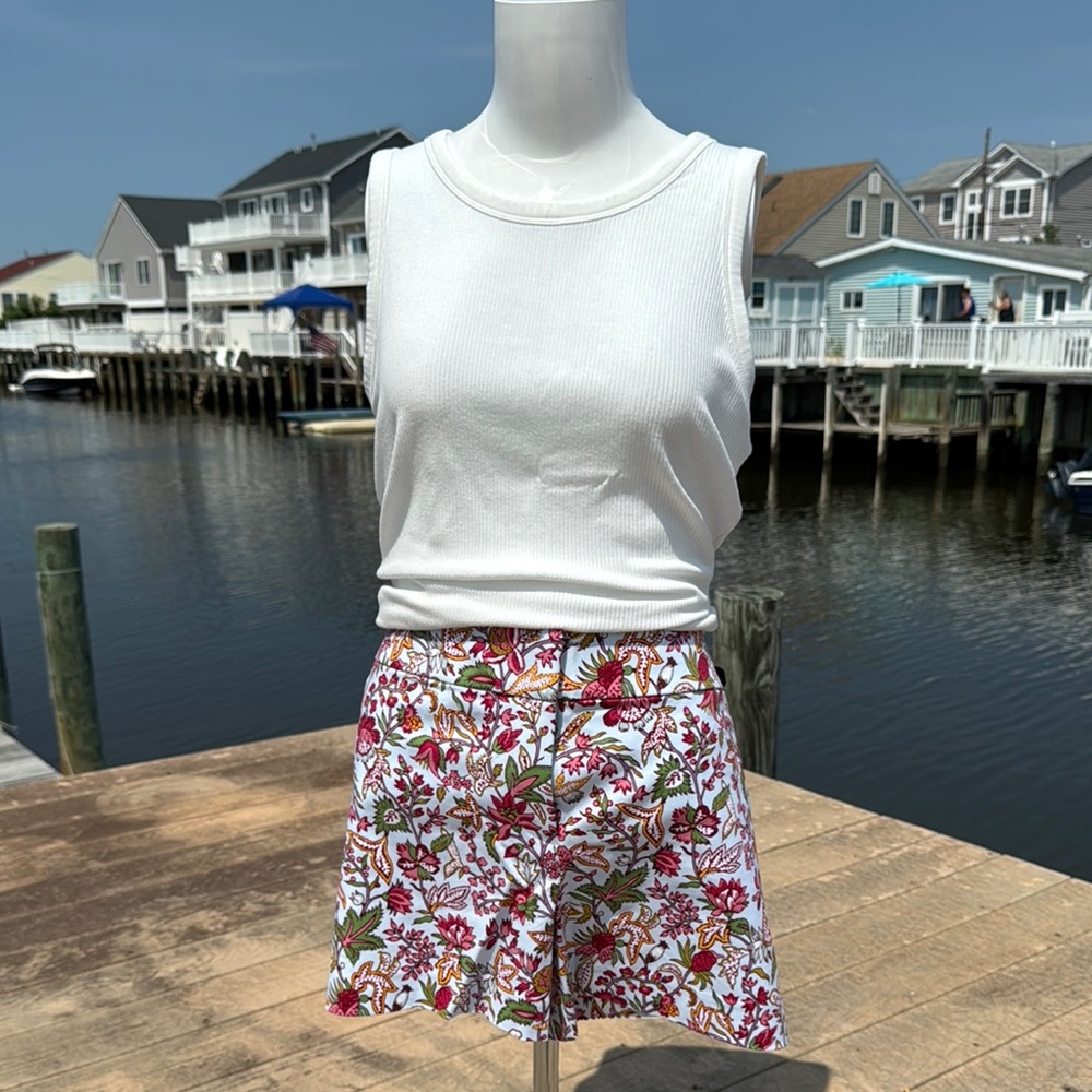 LOFT High Waist White and Red Shorts